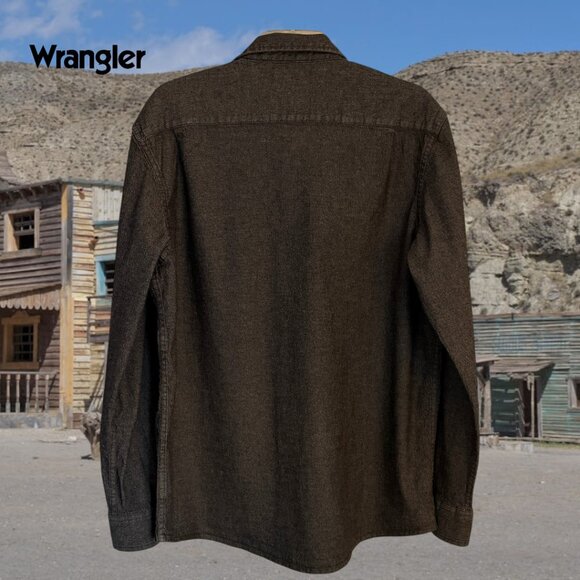 Wrangler Mens Comfort Flex Gravel Grey Long Sleeve Button Down Denim Jeans Shirt - Picture 2 of 7